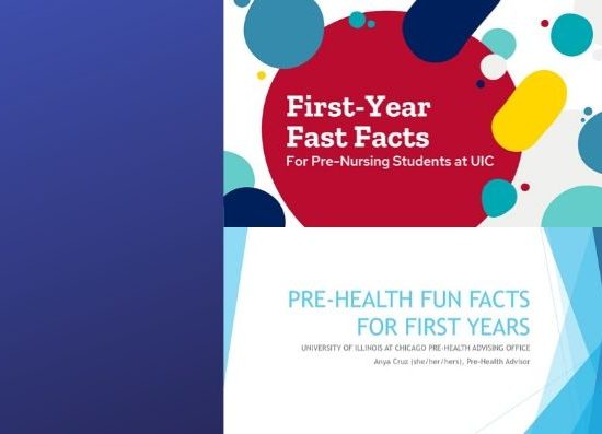 collage image of title slides for two first-year webinars on a blue background