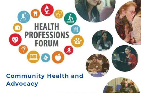 health professions forum logo with photos of students and words community health and advocacy