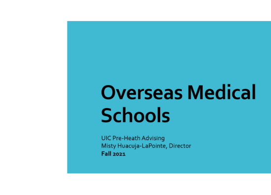 title slide of presentation with the title Overseas Medical Schools