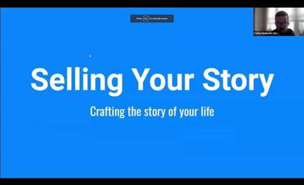 title slide of the presentation with the words 'Selling your Story: crafting the story of your life